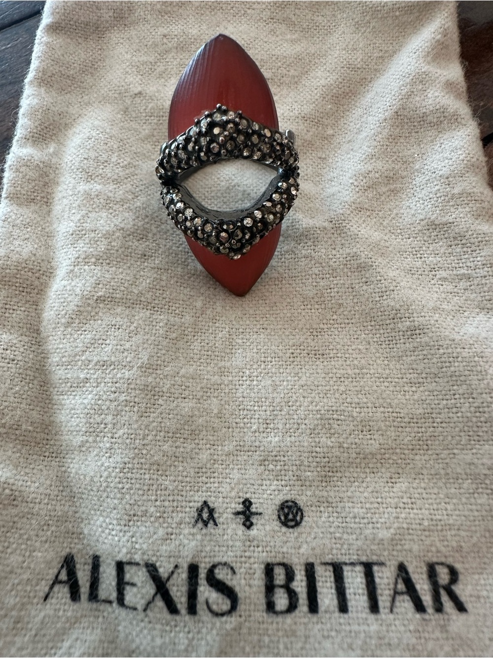 Alexis Bittar Coral Marquise Stone Ring with Crystal Pavé